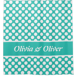 Summer Feel Turquoise & White Polka Dot Pattern Duschvorhang