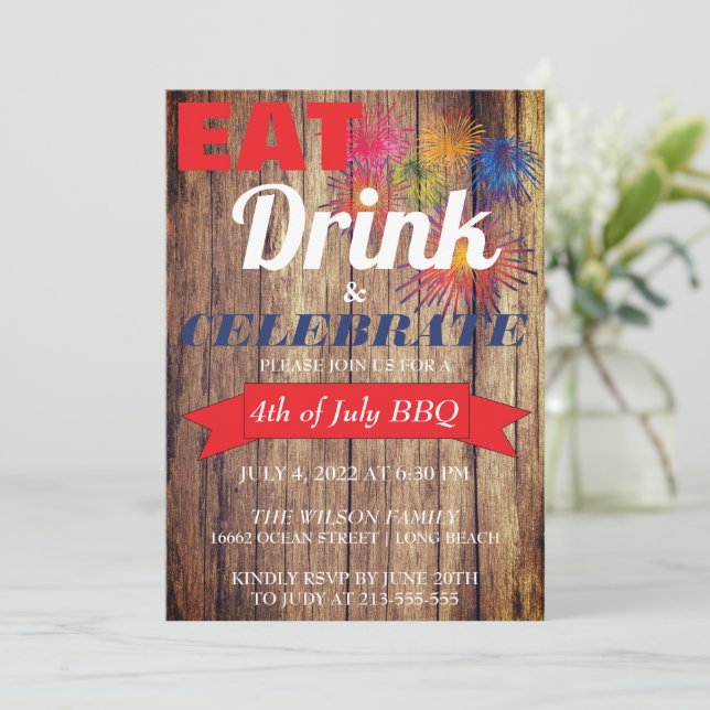 Summer Fireworks GRILLEN Einladung (Stehend Vorderseite)