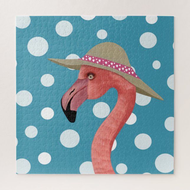 Summer Flamingo | Blue Polka Dots Decorative Puzzle (Vertikal)