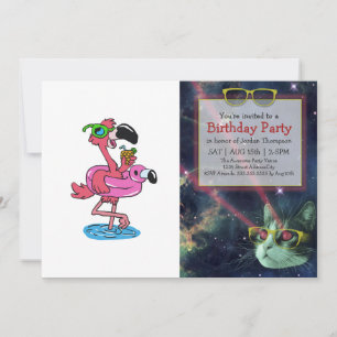 Summer Flamingo Cartoon   Hintergrundfarbe auswähl Einladung