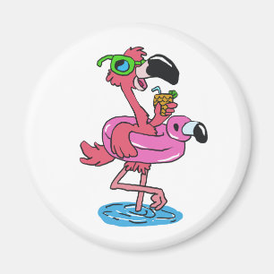 Summer Flamingo Cartoon   Hintergrundfarbe auswähl Magnet