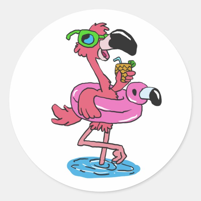 Summer Flamingo Cartoon | Hintergrundfarbe auswähl Runder Aufkleber (Vorderseite)