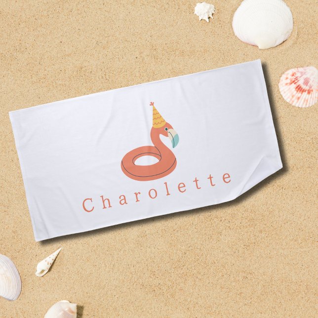 summer flamingo float kids birthday pool party strandtuch (flamingo pool birthday party pool towel beach towel party favor personalized custom name)