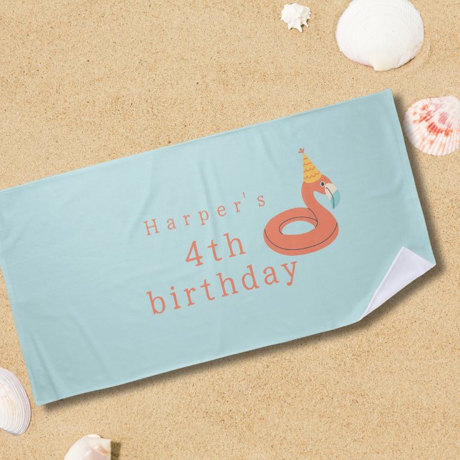 summer flamingo float  kids birthday pool party strandtuch (flamingo birthday pool party modern fun beach pool towel )