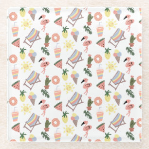 Summer Flamingo Hand Drawn Doodles Glasuntersetzer