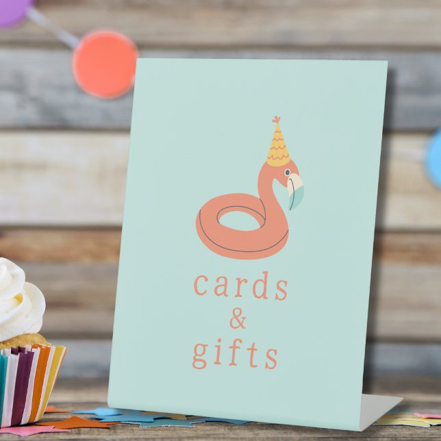 summer flamingo popsicle kids birthday pool party sockelschild (flamingo birthday pool party custom cards and gifts table pedestal sign )