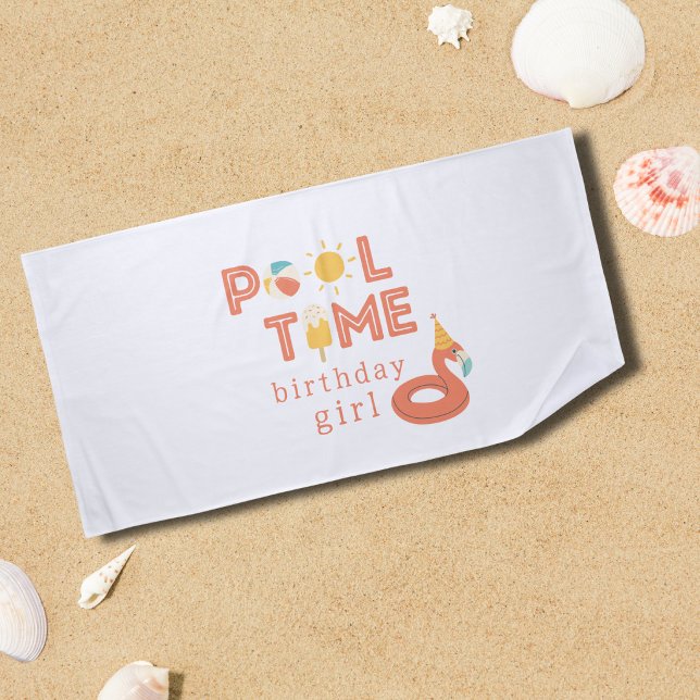 summer flamingo popsicle kids birthday pool party strandtuch (pool time flamingo birthday pool party birthday boy girl pool beach towel )