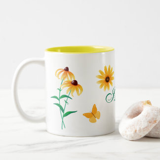 Summer Floral Black-Mit Augen Susan Yellow Blume Zweifarbige Tasse