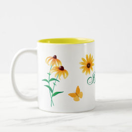Summer Floral Black-Mit Augen Susan Yellow Blume Zweifarbige Tasse