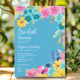 Summer floral Bridal Shower with Photo Blue Einladung