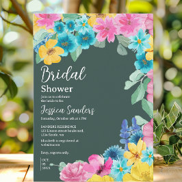 Summer floral Bridal Shower with Photo Green Einladung