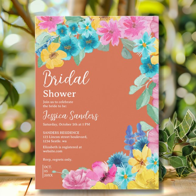 Summer floral Bridal Shower with Photo Orange Einladung (Von Creator hochgeladen)