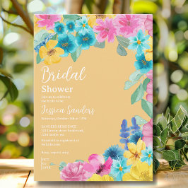 Summer floral Bridal Shower with Photo Yellow Einladung
