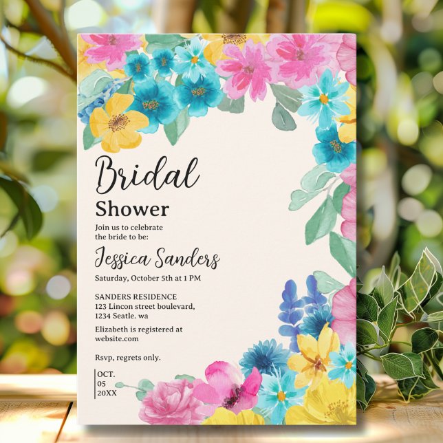 Summer floral Bridal Shower with Photo Yellow Einladung (Von Creator hochgeladen)