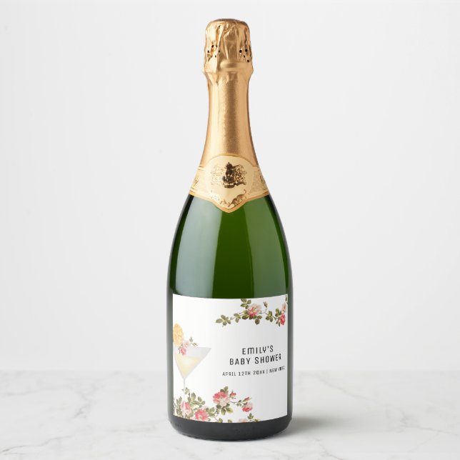 Summer Floral Brunch Bubbly Champagner Baby Dusche (Vorderseite)