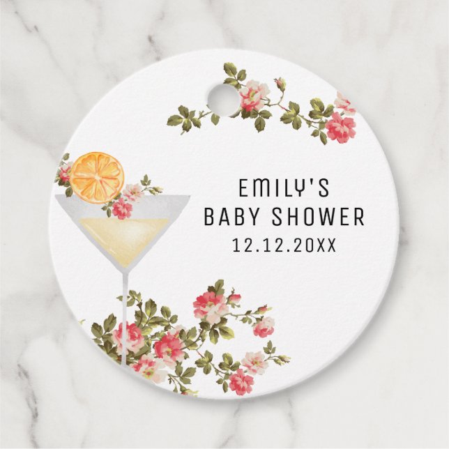 Summer Floral Brunch Bubbly Champagner Baby Dusche Geschenkanhänger (Vorderseite)