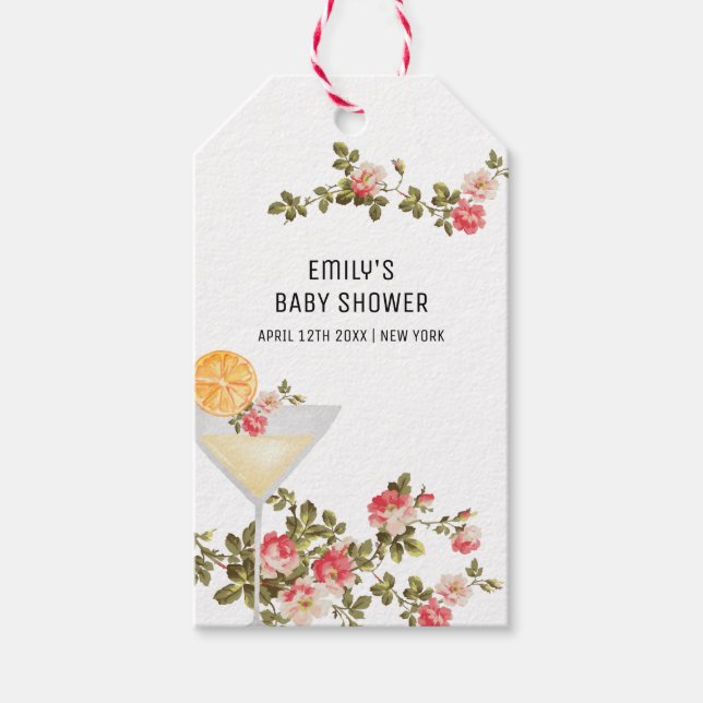 Summer Floral Brunch Bubbly Champagner Baby Dusche Geschenkanhänger (Vorderseite)