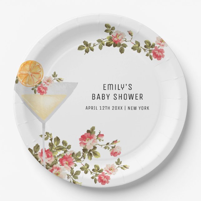 Summer Floral Brunch Bubbly Champagner Baby Dusche Pappteller (Vorderseite)