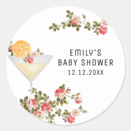 Summer Floral Brunch Bubbly Champagner Baby Dusche Runder Aufkleber