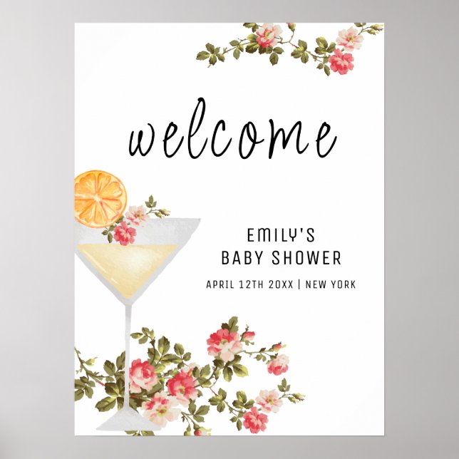 Summer Floral Brunch Champagner Baby Dusche Willko Poster (Vorne)