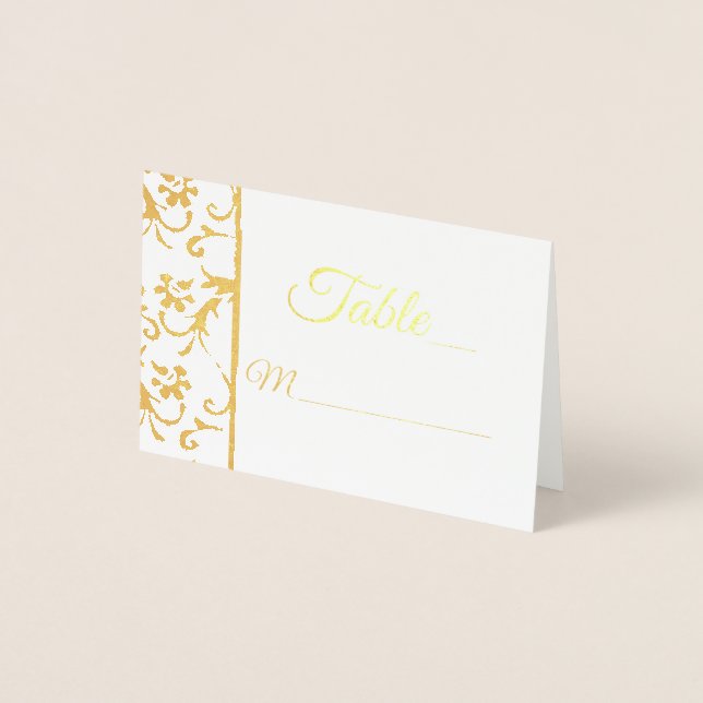 Summer Floral Damask Wedding Foil Platzkarte Folienkarte (Vorderseite)