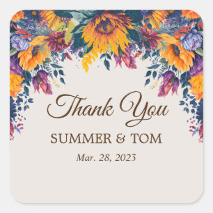 Summer Floral elegante Danke Quadratischer Aufkleber