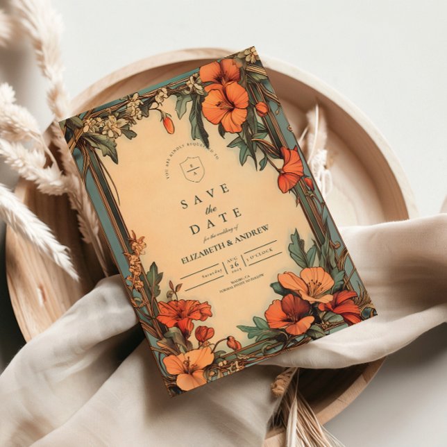 Summer Floral Frame Art Nouveau Hochzeit Save The Date (Von Creator hochgeladen)
