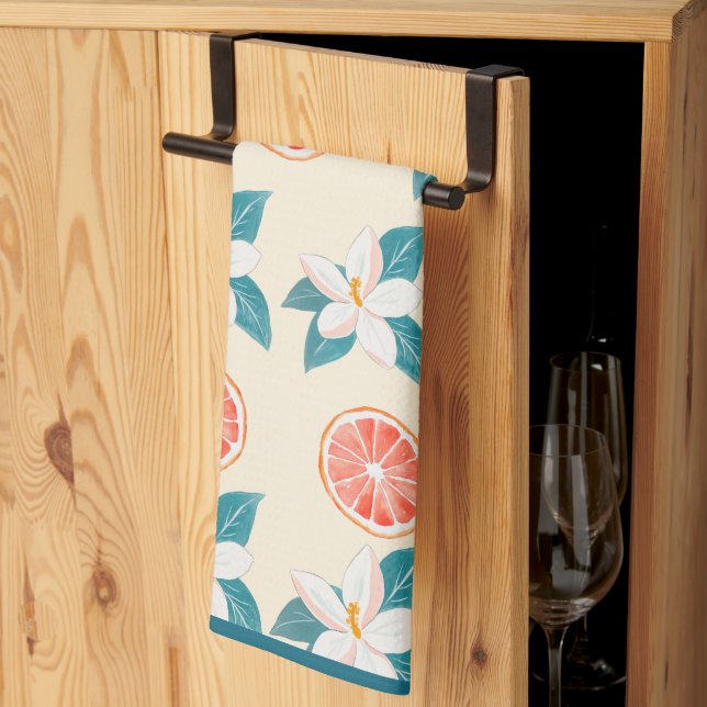 Summer Floral & Grapefruit Design Geschirrtuch (Drittel gefaltet)