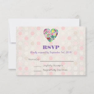 Summer Floral Heart in Pink und Green Wedding RSVP Karte