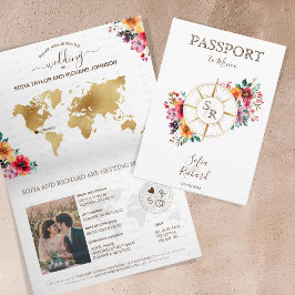 Summer Floral Hochzeit in Urlaubsort Passport Einladung