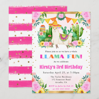 Summer Floral Llama Kindergeburtstag Einladung