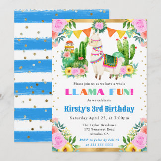 Summer Floral Llama Kindergeburtstag Einladung