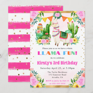 Summer Floral Llama Kindergeburtstag Einladung
