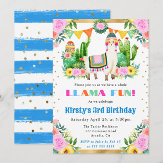 Summer Floral Llama Kindergeburtstag Einladung