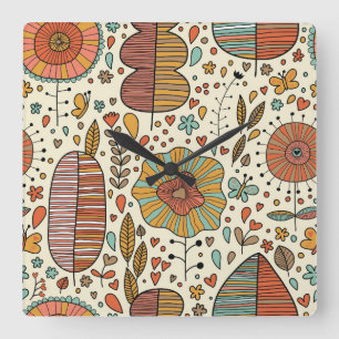 Summer floral pattern made of leaves quadratische wanduhr