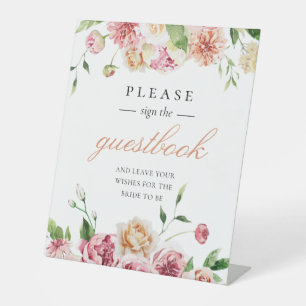 Summer Floral Romantic Brautparty Guestbook Sockelschild
