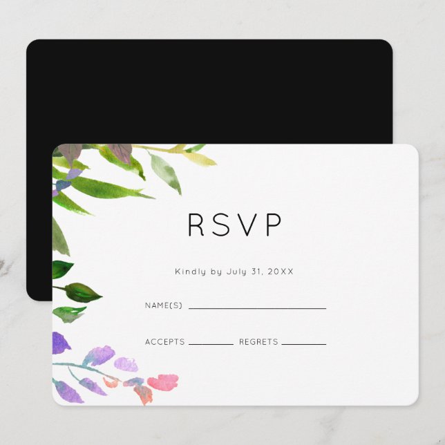 Summer Floral Watercolor Wedding RSVP Einladung (Vorne/Hinten)