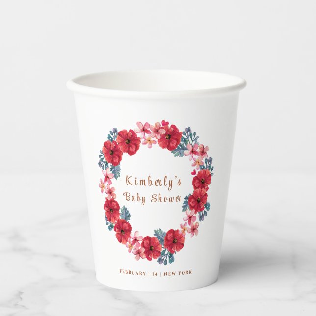 Summer Floral Wreath Baby Dusche Pappbecher (Vorderseite)
