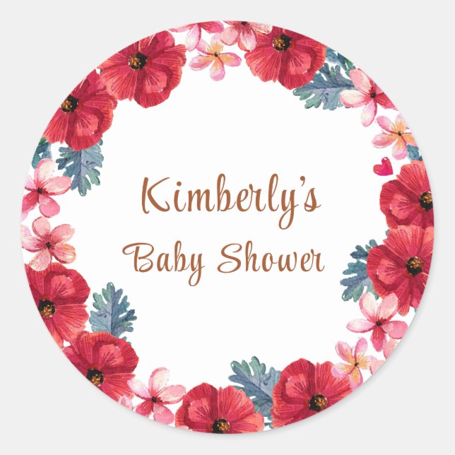 Summer Floral Wreath Baby Dusche Runder Aufkleber (Vorderseite)