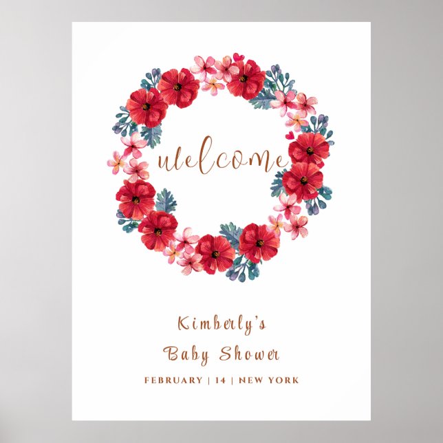 Summer Floral Wreath Baby Dusche Willkommen Poster (Vorne)