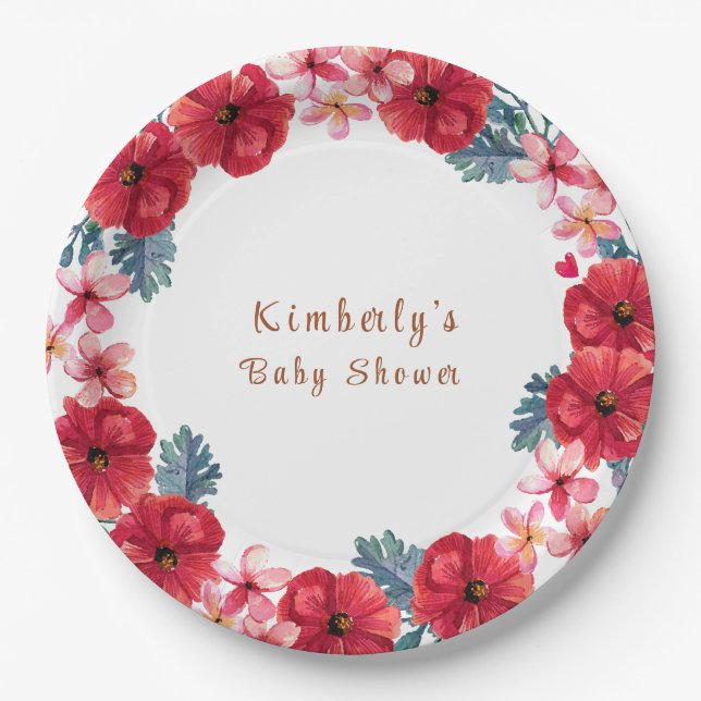 Summer Floral Wreath Baby Shower  Pappteller (Vorderseite)