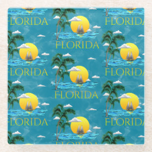 Summer Florida Sailboat Sunset Beach Coastal Glasuntersetzer
