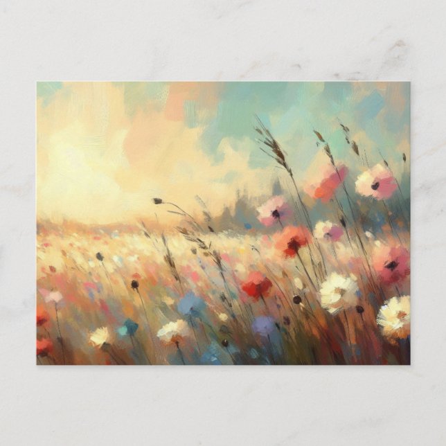 Summer  Flower Field Nature Scene Impressionist Ar Postkarte (Vorderseite)