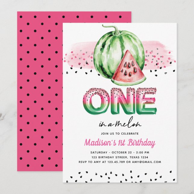 Summer Foil Balloon Letters Melon First Birthday Einladung (Vorne/Hinten)