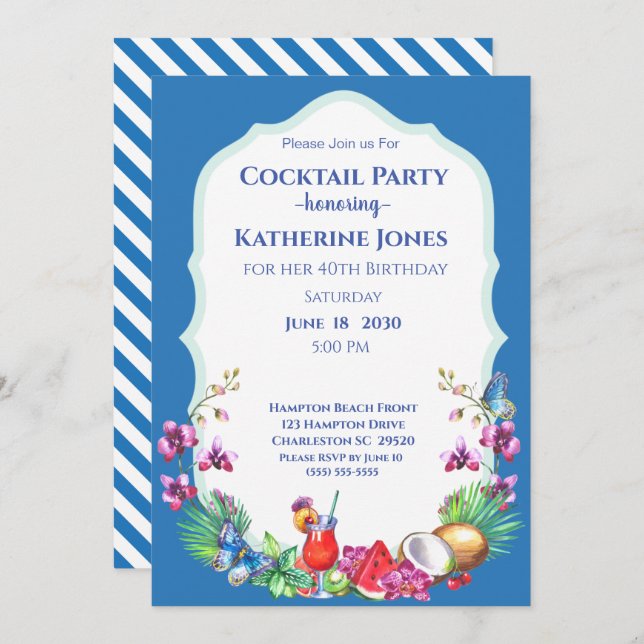 Summer Fruit Birthday Cocktail Party Einladung (Vorne/Hinten)