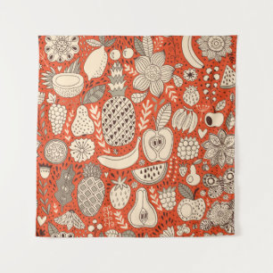 Summer Fruit Doodle Vintag Wandteppich
