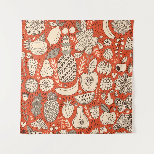 Summer Fruit Doodle Vintag Wandteppich (Vorderseite)