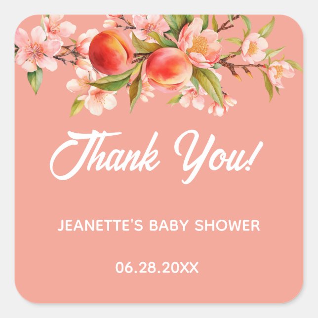Summer Fruit Floral Baby Shower Quadratischer Aufkleber (Vorderseite)