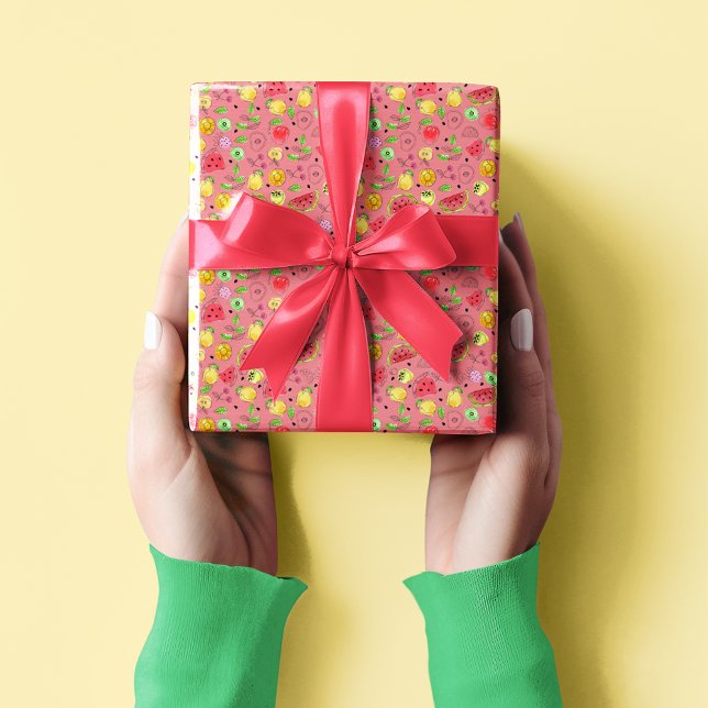 Summer Fruit Pattern | Rose Rosa Geschenkpapier (Von Creator hochgeladen)