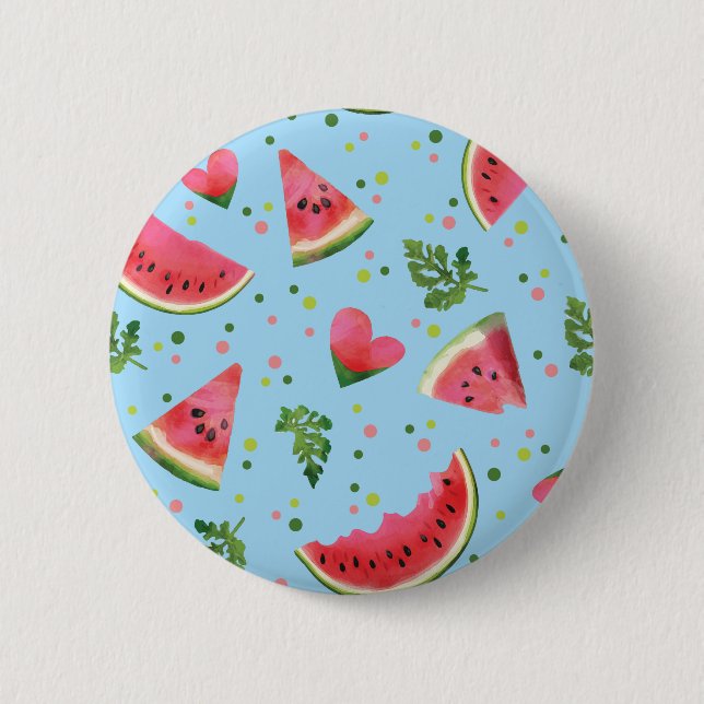 Summer Fruit Pattern Wassermelone Rote Vegetation Button (Vorderseite)